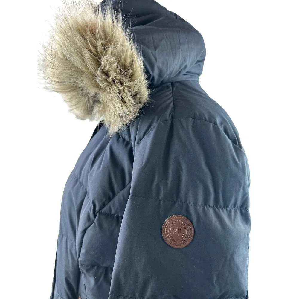 *Flaw Lauren Ralph Lauren Faux Fur Down Coat Black Faux Leather Trim Sherpa XXL - Picture 6 of 16